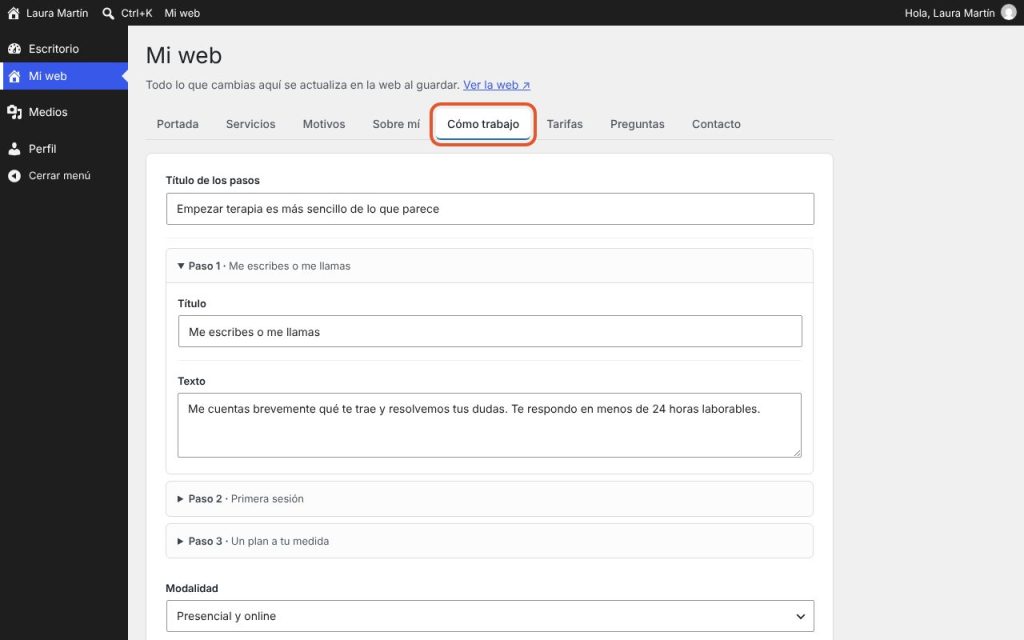 Cómo trabajo y terapia online en Mi web.