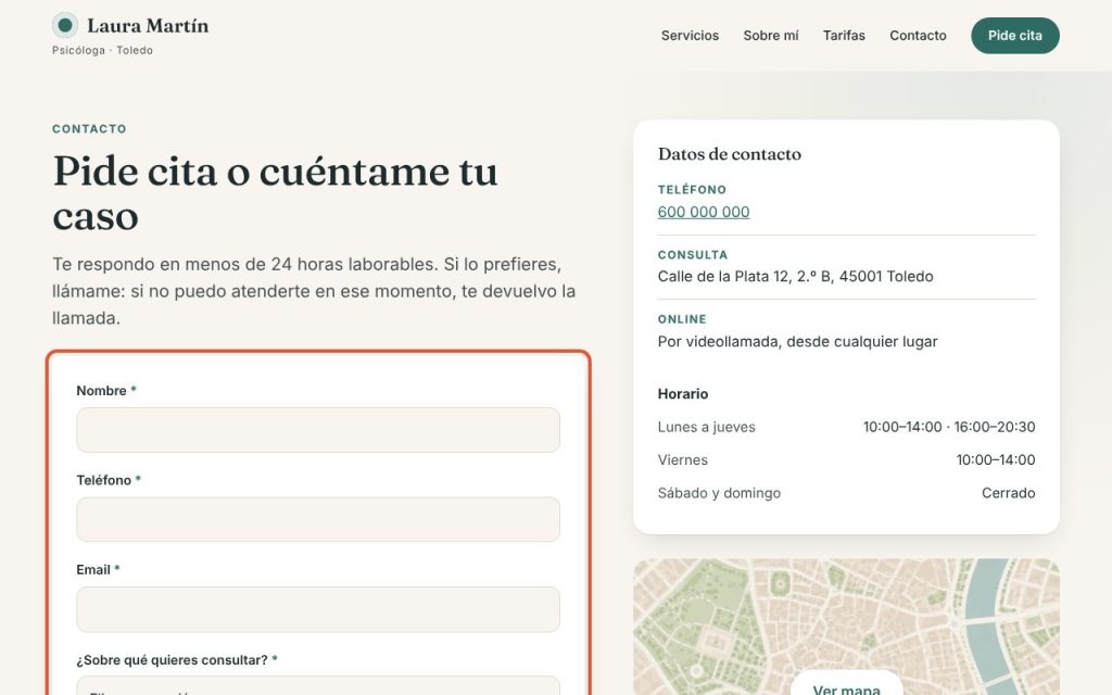El formulario de la página de contacto.