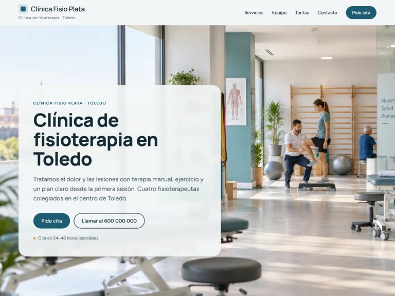 Portada 2: foto de la clínica de fondo y el mensaje en una tarjeta