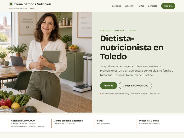 Portada 2: foto grande de la nutricionista a la izquierda y mensaje a la derecha