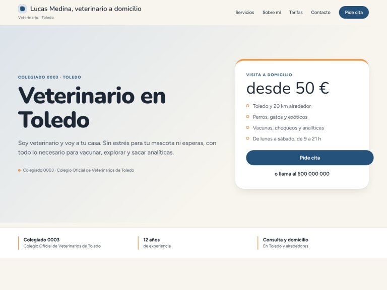 Portada 3: titular y tarjeta con el precio de la visita a domicilio
